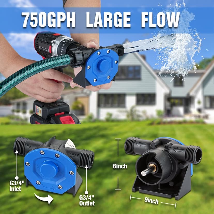 Portable Self Priming Mini Hand Drill Water Transfer Pump Kit with Suction and Discharge Hose for Water Oil Fluid Transfer