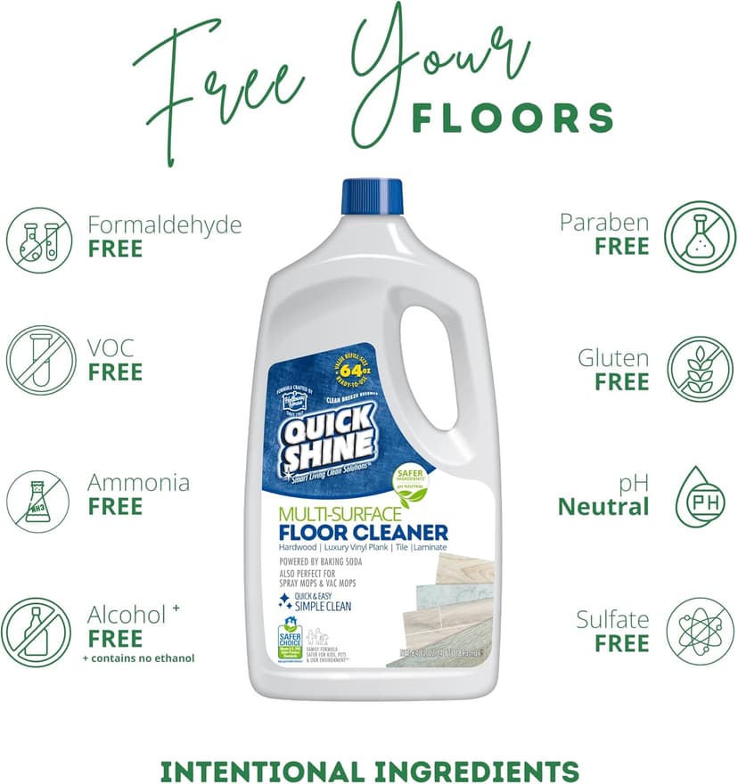 Quick Shine Multi Surface Floor Cleaner 64oz, 2Pk | Ready to Use-Streak Free- No Rinse | Use on Hardwood, Laminate, Luxury Vinyl Plank & Stone | Use in Spray Mops & Vac Mops | Safer Choice Cleaner