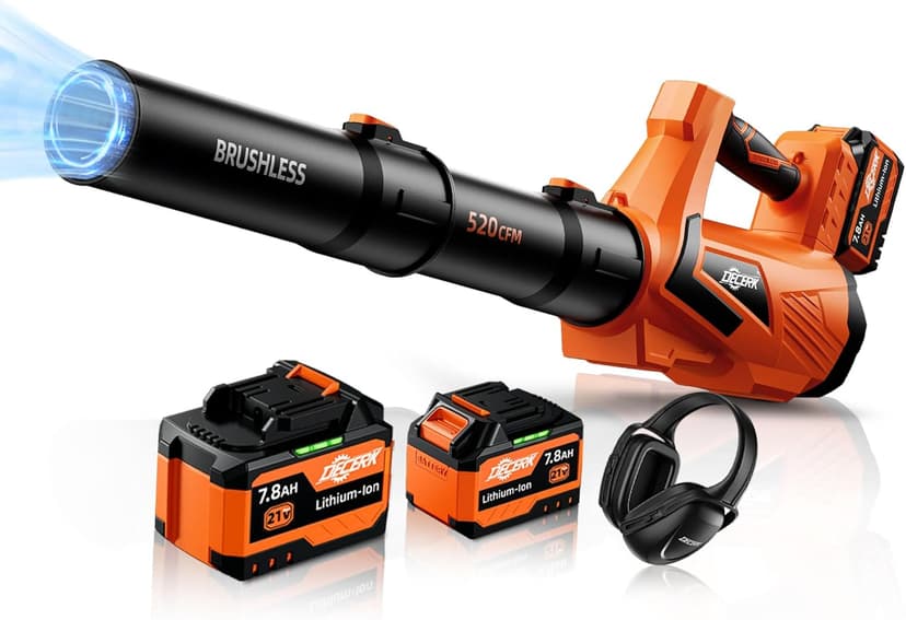 17000 RPM Cordless Leaf Blower with DECERK 7.8AH Battery - 530CFM Brushless Motor for Lawn Care, 5-Speed Turbo Electric Blower for Dust, Wet-Leaves, Car, Gutters, Lightweight Powerful Garden Tool