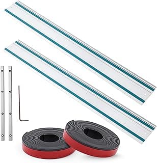 110" Track Saw Guide Rail Joining Set Compatible with Makita, Include 2 x 55" Extruded Guide Rails, Connectors, Splinter Guard Replacement Strip Bars Circular Track Saw Accessories