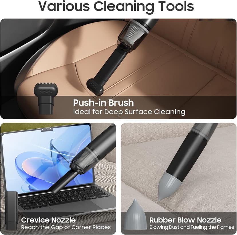 Handheld Vacuum Cordless, Portable Car Vacuum Cleaner with HEPA Filter, 2 Suction Modes, Mini Hand Held Vacuum Rechargeable for Car, Home, Office, Desk, Keyboards, Pet Hair (Black)
