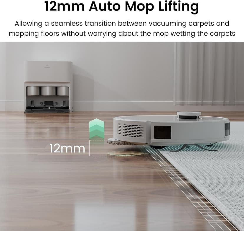 Robot Vacuum with All-in-One Station, Dual Mops with 12 mm Auto-Lift and Carpet Detection, Auto Dust Collection, 6000 Pa Suction, 180 Mins Runtime, Auto Mop Washing & Drying