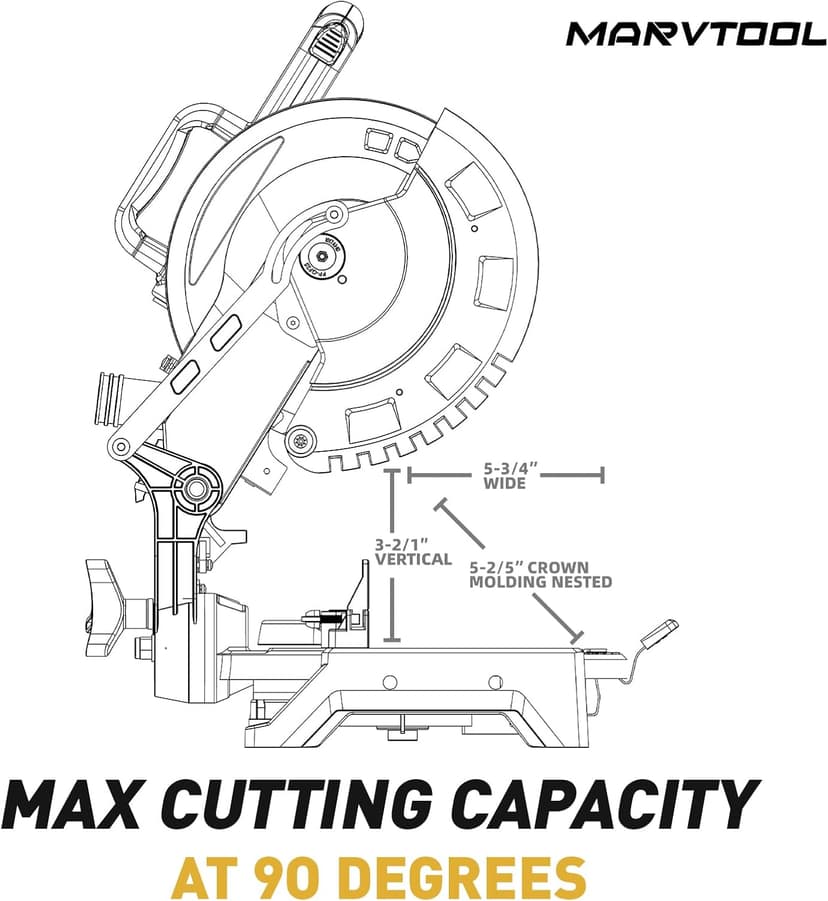 10-inch Compound Miter Saw, 5000RPM, 15 Amp, Single Bevel 0-45° with Extension Table, 36T Blade, Power Saw for Metal, Plastic, Wood, Laminates