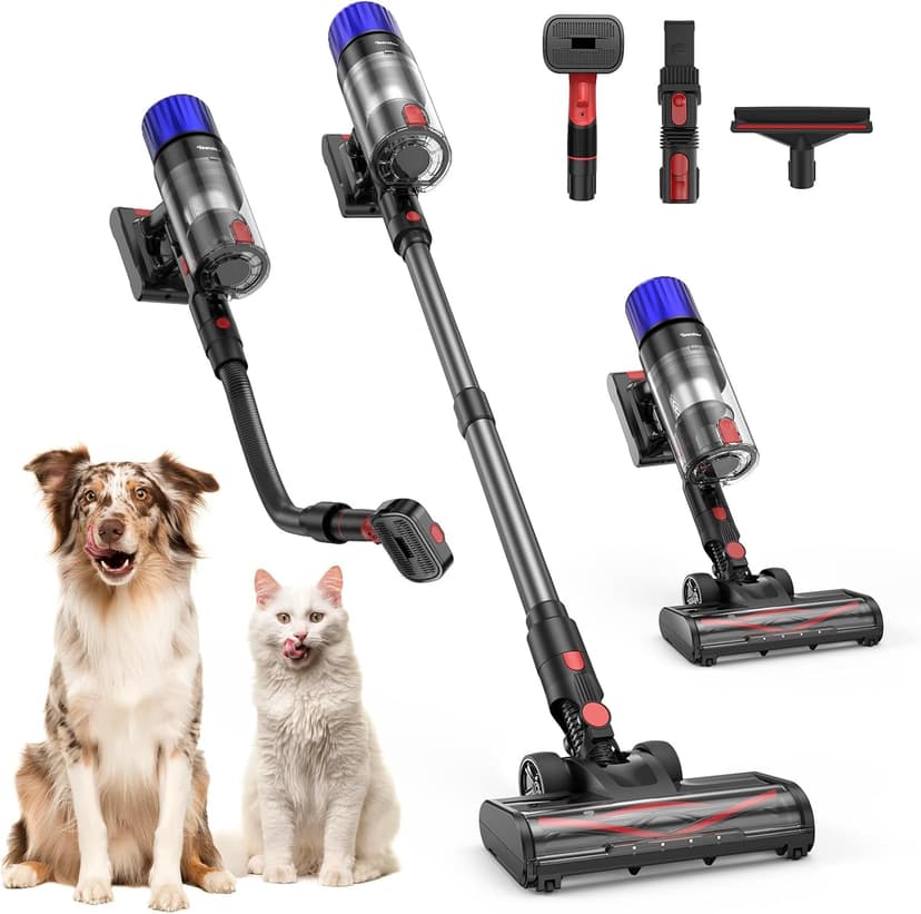 Cordless Vacuum Cleaner, 500W 50 Minutes Runtime Stick Vacuum for Pet Hair, Powerful Suction, Rechargeable, Lightweight, Handheld Vacuum Versatile for Carpet, Hard Floor (Starry Gray)