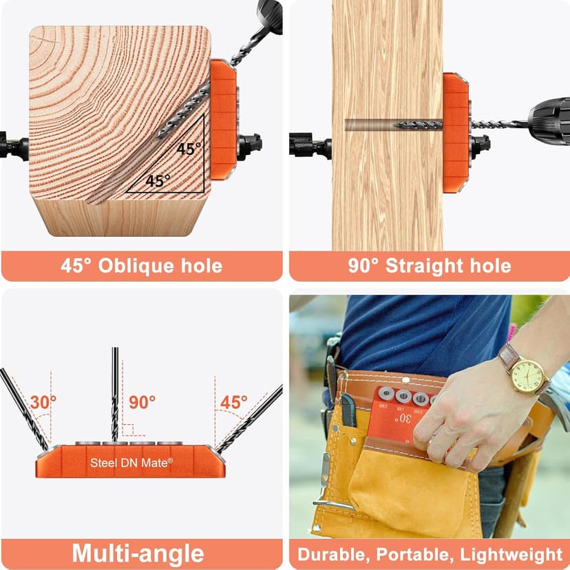 Steel DN Mate Aluminum Drill Guide, 30 45 90 Degree Angle 4 Sizes for Cable Railing Lag Screw Wood Post, Drill Hole Guide Jig for Angled/Straight Holes for Deck Cable Stair Handrail DG12