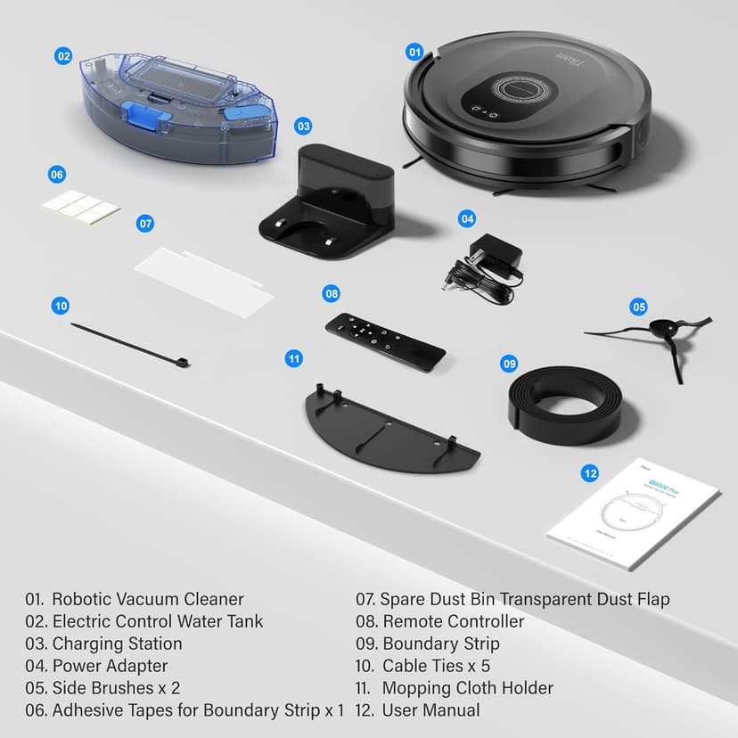 Tikom Robot Vacuum and Mop Combo, 5000Pa Robotic Vacuum Cleaner, 150 Min Max, App & Remote Control, Idear for Hard Floor, Carpet, Pet Hair, Self-Charge(G8000 Max)