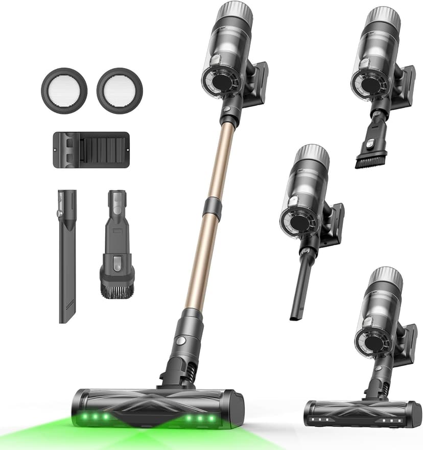 Ultenic Cordless Vacuum Cleaner, 50KPA 65min Runtime, Powerful Stick Vacuum with Green Light, Self-Standing, Anti-Tangled Brush for Hard Floor/Carpet/Pet Hair, U15 (Gray)