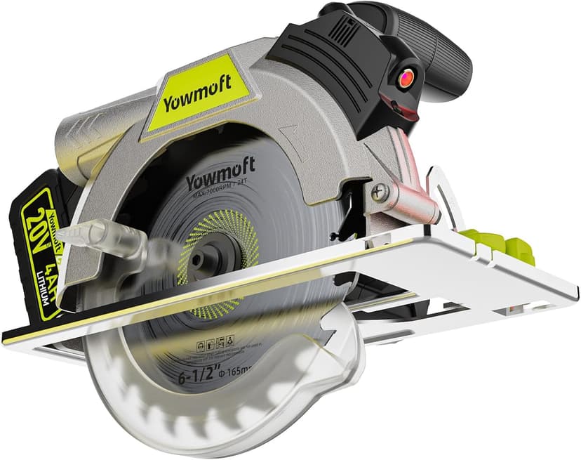 20V Cordless Circular Saw with 6-1/2-Inch Blade, 5600Rpm Brushless Battery Circular Saw with LED Light & Red Beam Guide & Battery and Charger (4.0Ah)