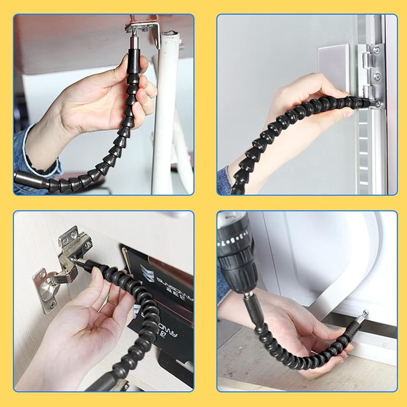 Silver 105 Degree Right Angle Drill Bit Holder, 1/4" Hex Shank Driver and Flexible Angle Extension Bit Kit for Screwdriver & Drill