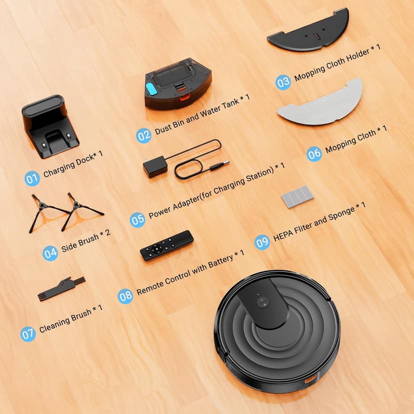 Robot Vacuum and Mop Combo 5000Pa 650mL 2 in 1 Mopping Robot Vacuum Cleaner Schedule WiFi/Alexa/App Smart Self-Charging Robotic Vacuum Ultra-Slim Quiet Tangle-Free Ideal for Hard Floor Pet Hair Carpet