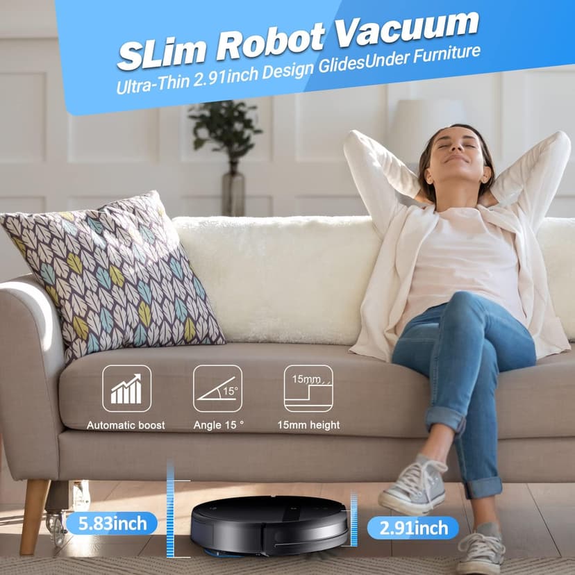 Robot Vacuum and Mop Combo, Tangle-Free Powerful Suction, Robotic Vacuum Cleaner - Alexa & App Scheduling, Long Runtime, Automatic Robot Vacuum Cleaners for Home