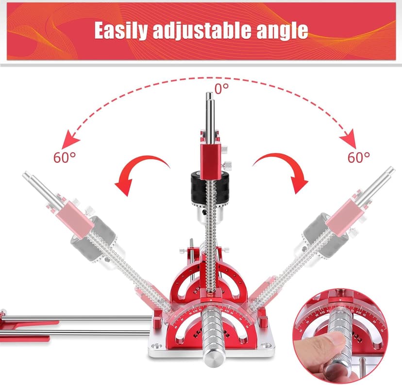 Portable Drill Guide, Multi Angle Drill Guide for Straight Holes,Adjustable Angle 0° to 60°, Heavy-Duty Self-Centering Base,Precision Drilling Jig with Chuck & Key,Chuck Clamping Range for 1/16-1/2"