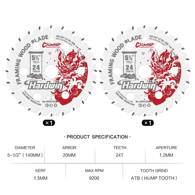 6''24 Teeth Circular Saw Blade for Wood Cutting - 2-Piece Set, Ideal for Plywood, Hardwood, OSB, and More