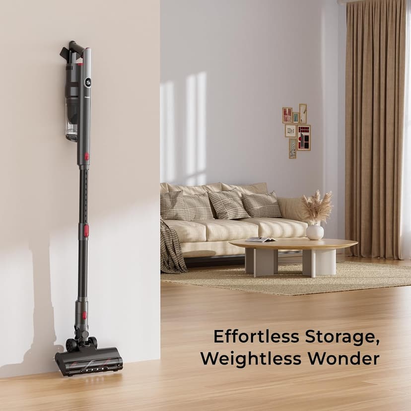 Cordless Vacuum Cleaner 45Kpa Brushless Motor Vacuum Cleaners for Home, Lightweight Stick Vacuum with LED Floor Brush, Rechargeable Cordless Vacuum for Pet Hair Carpet Hardwood Floor