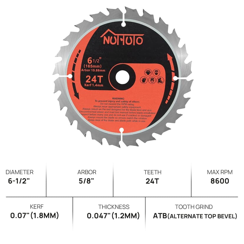 3 Pack 6-1/2" 24T Carbide Circular Saw Blade, for Cutting Wood, Plastic, PVC, Acrylic, Saw Blade with Arbor Size 5/8-inch,by NUTTUTO