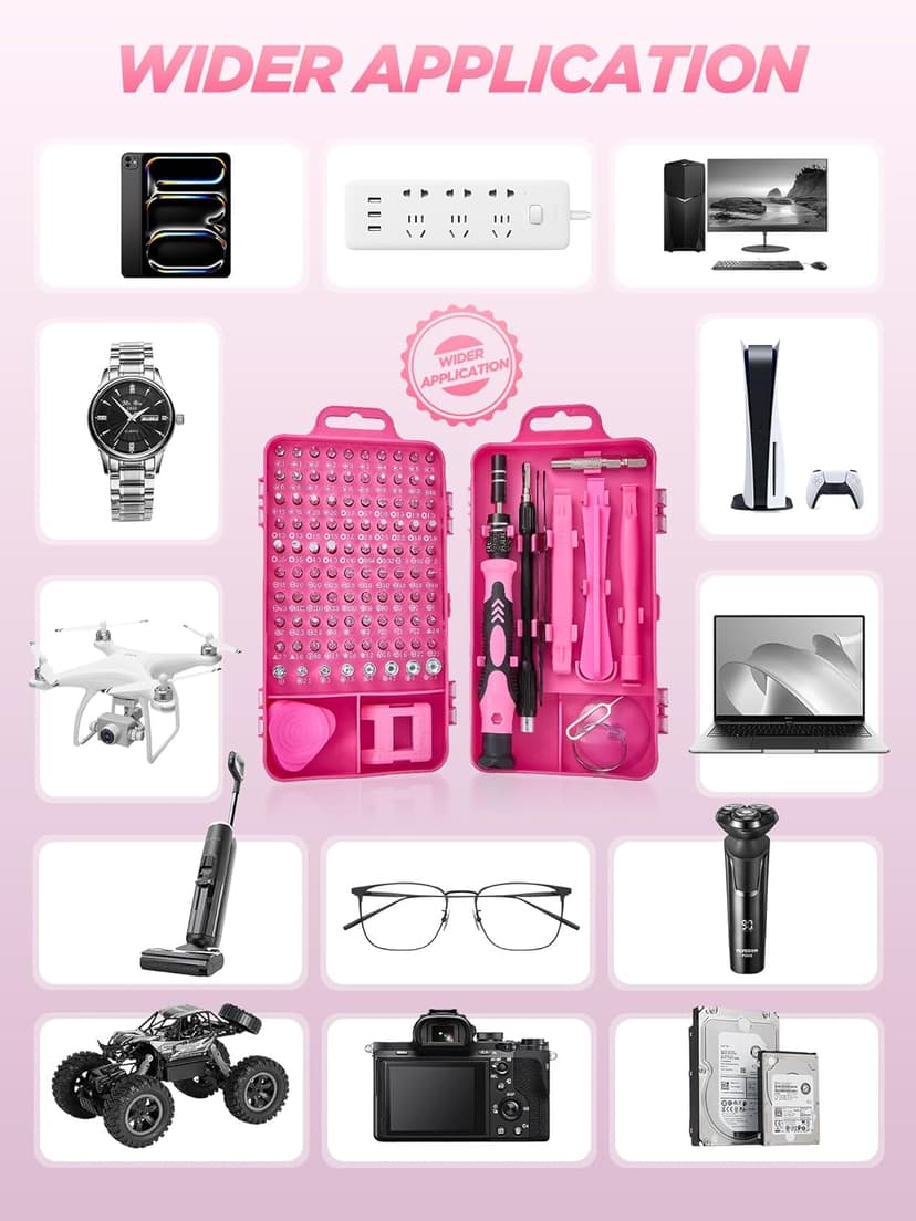 Pink Cordless Drill Set 142 Pcs, 21V Pink Power Drill Tool Set Kit with Storage Bag, Electric Drill Set for Women, Precision Screwdriver set, Magnetic Wristband, for Home DIY Projects