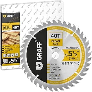 5-1/2" Wood Cutting Circular Saw Blade - Chop Saw Blade for Plywood, MDF, Drywall & Plastic 40T TCT Blade for Circular Table Miter & Cordless Saws 5/8-Inch Arbor Burr-Free No Heat No Sparks GRAFF