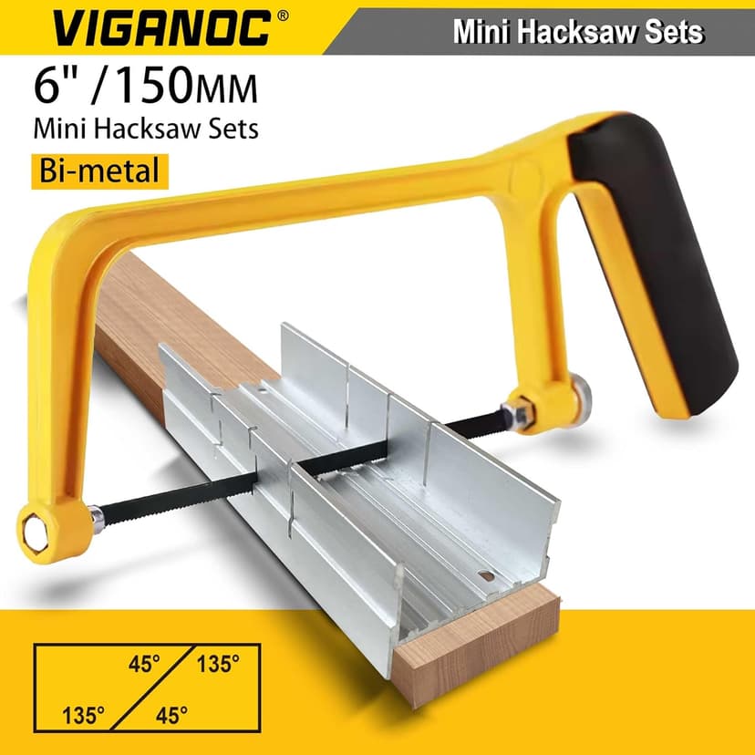 6-inch Mini Hacksaw and Miter Block Set - 150 mm Cutting Hand Saw with Bi-metal Blade