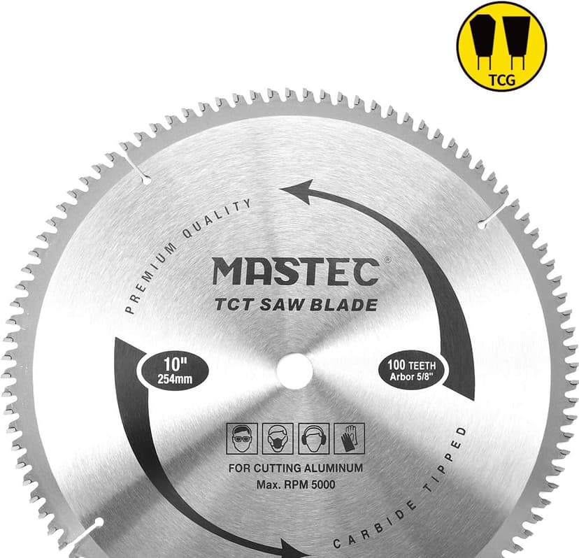10-Inch 100T Carbide Tooth TCG for Aluminum Saw Blade with 5/8-Inch Arbor
