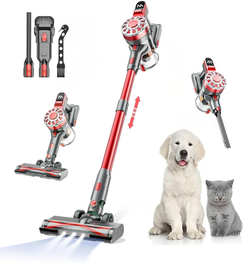 Cordless Vacuum Cleaners for Home with Powerful Suction,Stick Vacuum Cordless Rechargeable,Up to 35 Mins Runtime,Lightweight Hardwood Floor Vacuum for Pet Hair,Carpet(Red)