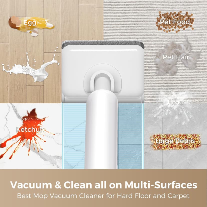 Smart Wet Dry Vacuum Cleaner,Cordless Vacuum Mop Combo with Edge Cleaning,All-in-One Floor Cleaner for Hard Floors,Self-Cleaning,35mins Runtime,LED Display,Voice Prompts
