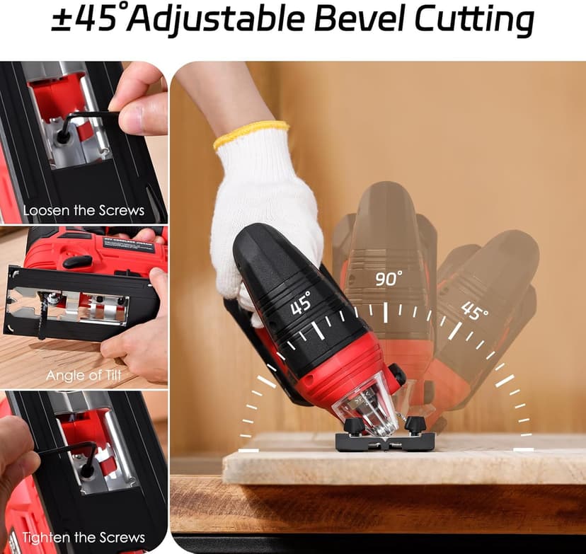 Jig Saw - 20V Cordless Jigsaw with Battery and Charger 2700 SPM Rechargeable Jigsaw with 10pcs Cutting Blades Bevel Angle (±45°) Variable Speed and 4 Orbital Function for Straight/Curve/Circle Cutting