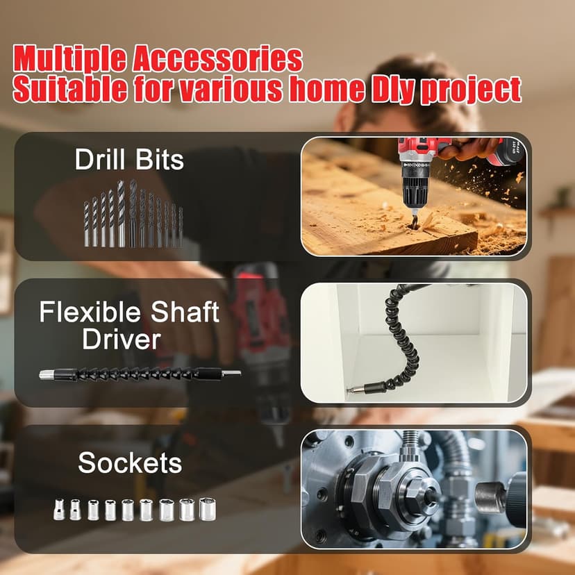 GardenJoy 20v Cordless Drill Set, Power Electric Kit Battery With Charger 30Nm 2-Speed 3/8" Keyless Chuck 24+1 Torque Drill Driver screwdriver Bits with LED Electric Work Light for Women DIY