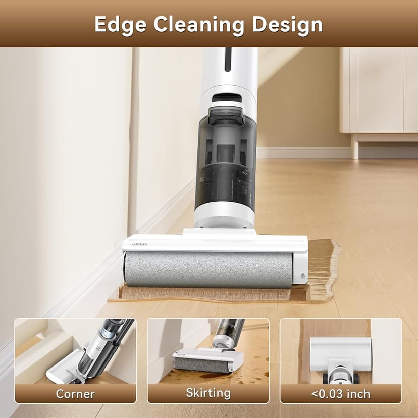 JONR ED12 Lite Wet Dry Vacuum Cleaner, Cordless Vacuum Mop with Self-Washing, 0.1 inch Edge Cleaning, 30min Runtime, Anti-Tangle Design, 7.7lbs Lightweight Mop Vacuum Cleaner for Hard Floors
