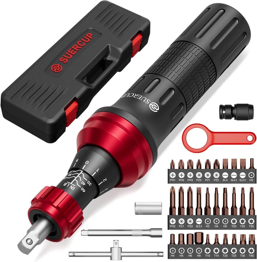 10-60In.lb 1/4" Torque Screwdriver 36 PCS Set with T-bar, Hex, Torx, and Phillips S2 Bits,Torque Wrench Screwdriver for Scope and Car, Bike Mounting and Home DIY