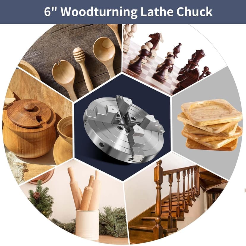 6 Inch Wood Lathe Chuck Set 4 Jaws Self-Centering Lathe Chucks Thread 1 x 8TPI Lathe Chuck for Woodturning