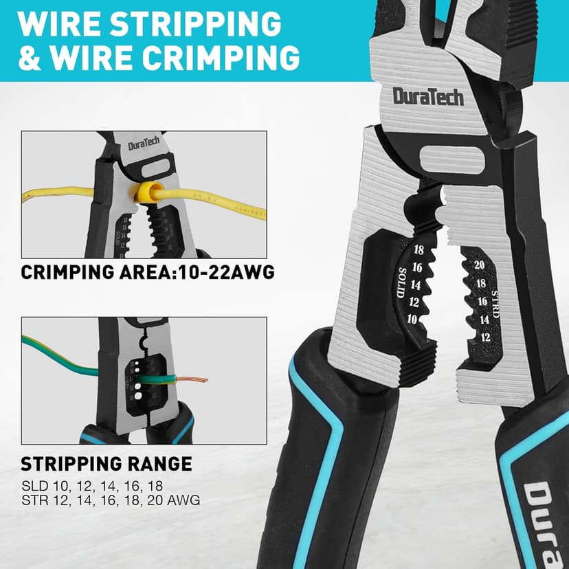DURATECH 4-in-1 Diagonal Cutting Pliers, 8" Multifunction Heavy Duty Side-Cutting Pliers with Wire Stripper, Wire Cutters with Ergonomic Handle for Electricians and Homes
