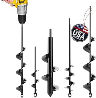 Auger Drill Bit for Planting 4 Pack – Garden Spiral Hole and Bulb Planter Tool for Umbrella Holes - Compatible with 3/8 Inch Hex Drive