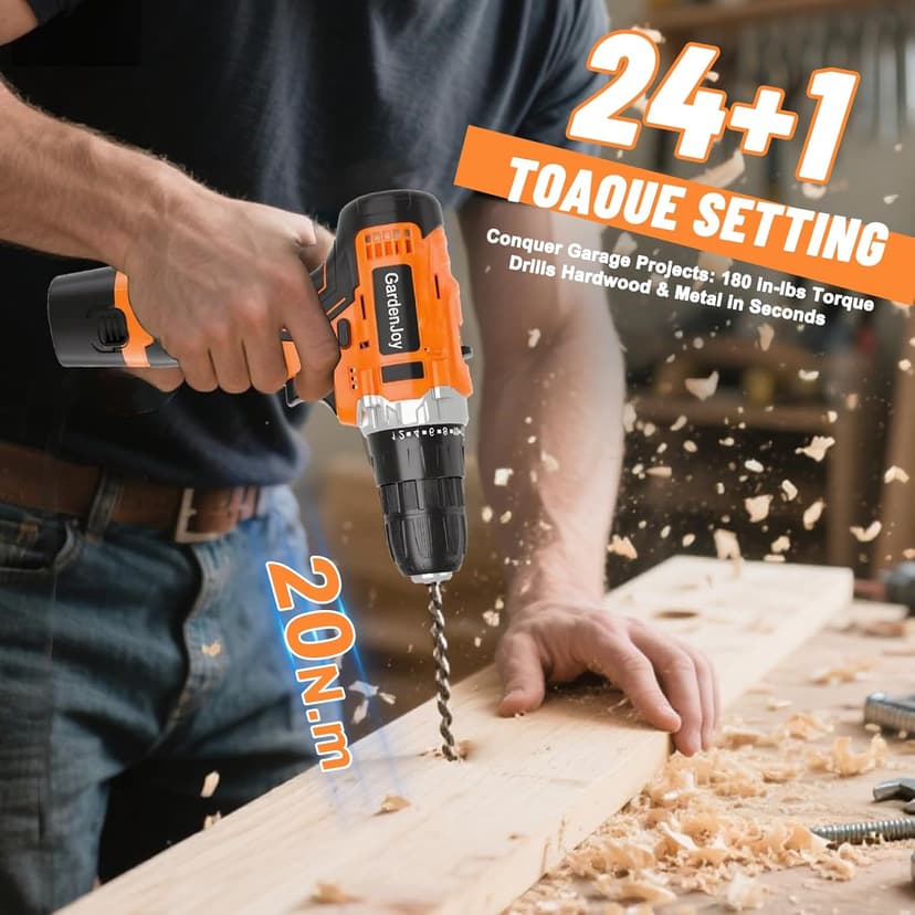 12V Cordless Electric Drill Driver Set, Powerful Lightweight Portable Rechargeable Screwdriver 65pcs Accessories,2-Speed, 24+1 Position for Wood/Wall Drilling & Screw Driving, Home DIY Tool woman man