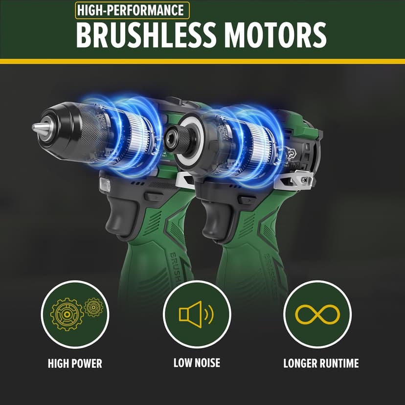 Prostormer Cordless Drill and Impact Driver Set, 17V Brushless Power Tool Kit Included 3/8” Drill & 1/4” Impact Driver with 2 Batteries, Charger, 23pcs Bits and Tool Case