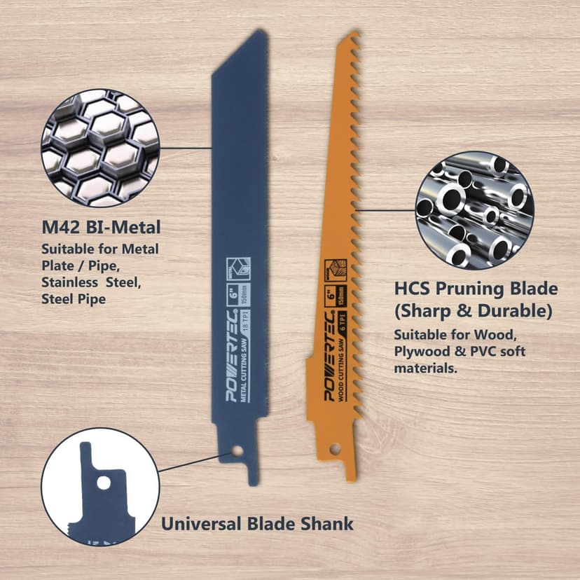 POWERTEC 32-Piece Reciprocating Saw Blades Set, Metal & Woodcutting Sawzall Blades Assortment with Organizer Pouch for Plumbing Work, Wood Pruning, Cutting Metal and Wood with Nails (14401)