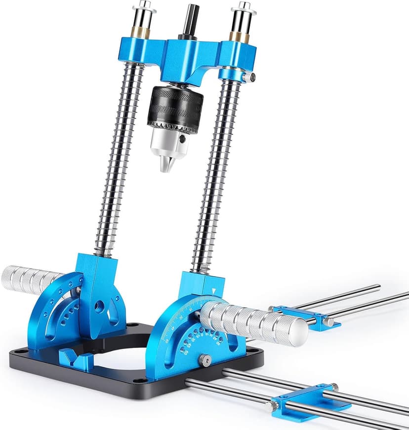 Portable Drill Guide, Multi Angle Drill Guide for Straight Holes, Self-Centering Pins, Drilling Jig w/Chuck & Key, Adjustable Angle from 0° to 60°, Chuck Clamping Range for 1/16-1/2" (1.5-13mm)