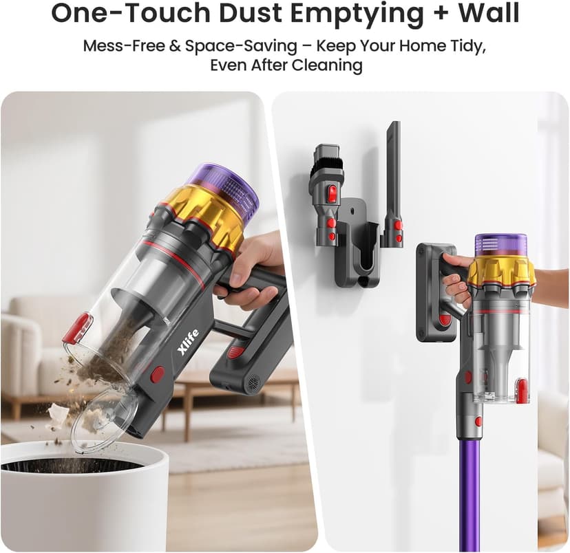 Xlife 550W Cordless Vacuum Cleaner 48KPa Powerful Suction, Long Runtime, Green Light Dust Detection, Adjustable Stick, Tangle-Free Brush for Pet Hair/Carpet/Hardwood Floors-P12