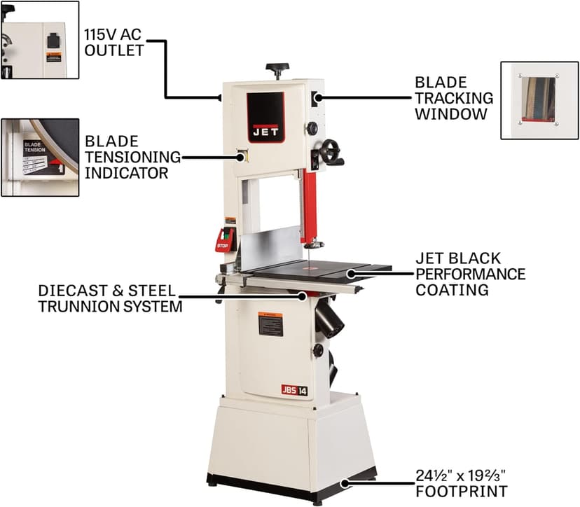 JET Black 14-Inch Woodworking Bandsaw, 1-3/4 HP, 115/230V 1Ph (Model JWBS-14SFX-BLK)