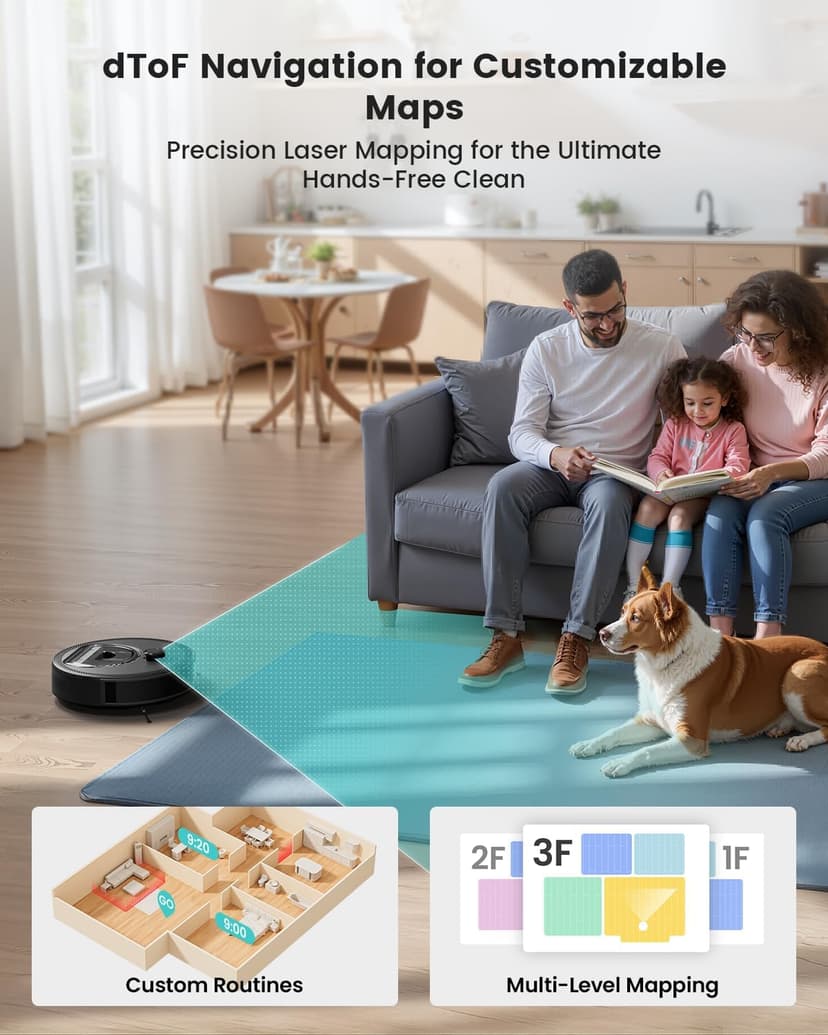 Lefant LiDAR Robot Vacuum and Mop, 450ml Visible Dustbin, Upgraded 190° PSD Obstacle Avoidance, Customized Cleaning, Multi-Floor Mapping, 150 Mins Runtime, 2.4&5G WiFi, Pet Hair & Carpets, M330 Pro