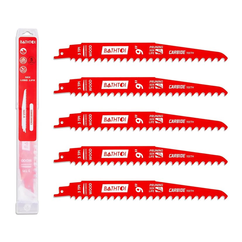 5 Pack 9 Inch 3 Tpi Carbide Reciprocating Saw Blades for Wood Cutting and Tree Trimming, Pruning Sawzall Blades with Carbide Tipped Teeth for Longer Life and Faster Cutting Speed