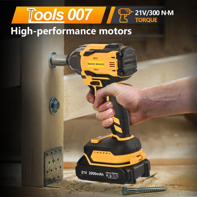 Cordless Impact Wrench, 21V Torque Power Impact Driver, 1/2" Power Impact Wrenches with 2 * 2.0Ah Batteries with 19 Accessories, Electric Impact Motor Variable Speeds for home installation (Yellow)