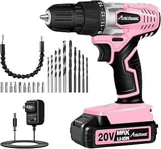 AVID POWER 20V MAX Lithium lon Cordless Drill Set, Power Drill Kit with Battery and Charger, 3/8-Inch Keyless Chuck, Variable Speed, 16 Position and 22pcs Bits (Pink)