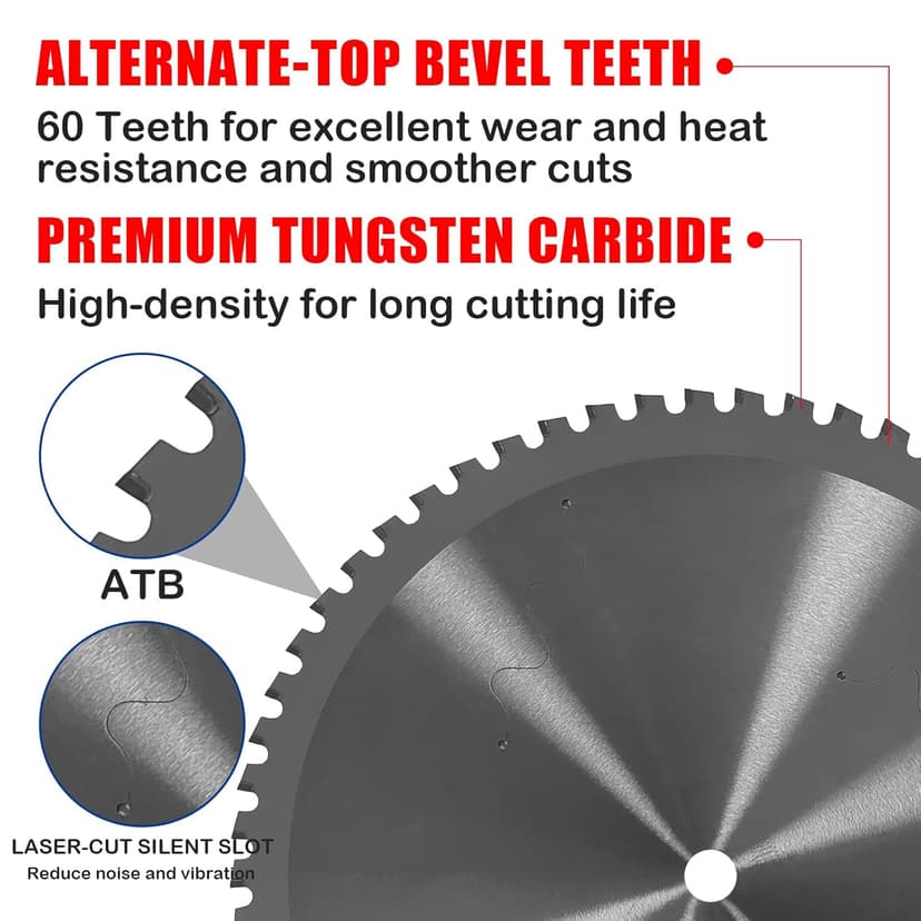 10" Miter Table Saw Blade, TCT Metal Cutting Saw Blades with 60T & 5/8" Arbor, Professional for Iron Steel Aluminum Stainless Steel Ferrous Metals