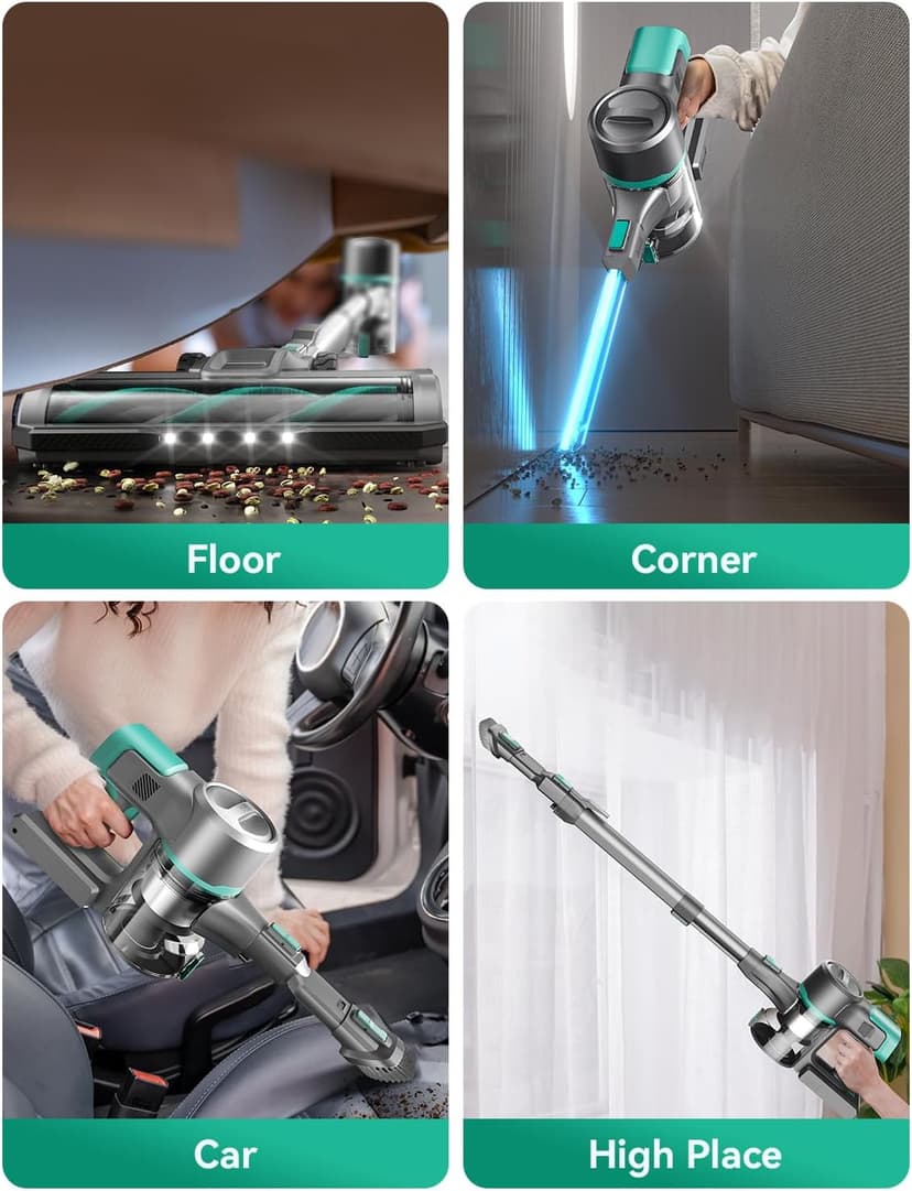 DEVOAC S10K Cordless Vacuum Cleaner for Home, 6-in-1 Lightweight Stick Vacuum with Powerful Suction, Rechargeable Battery Up to 45mins, Handheld Vacuum Cleaners for Hardwood Floor, Carpet, Pet Hair