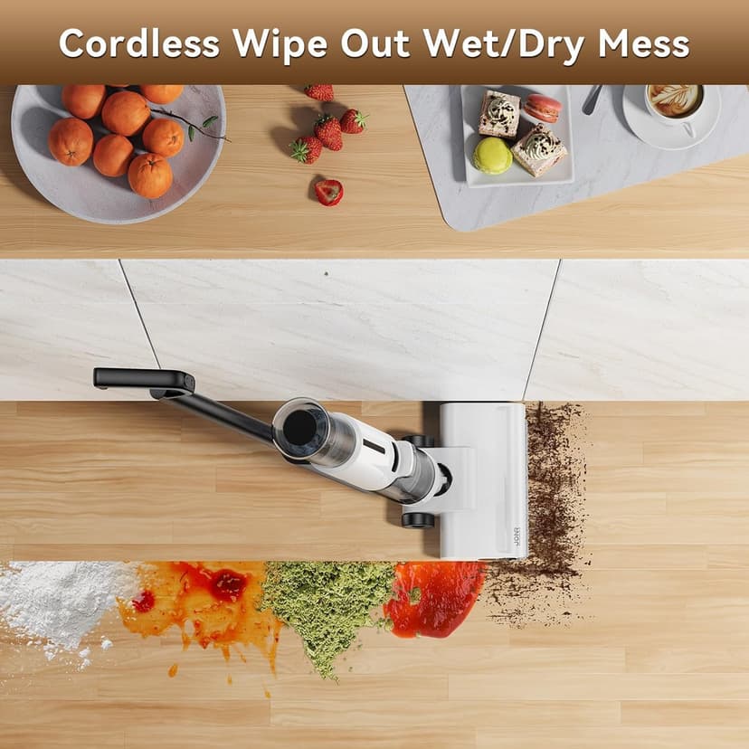 JONR ED12 Lite Wet Dry Vacuum Cleaner, Cordless Vacuum Mop with Self-Washing, 0.1 inch Edge Cleaning, 30min Runtime, Anti-Tangle Design, 7.7lbs Lightweight Mop Vacuum Cleaner for Hard Floors