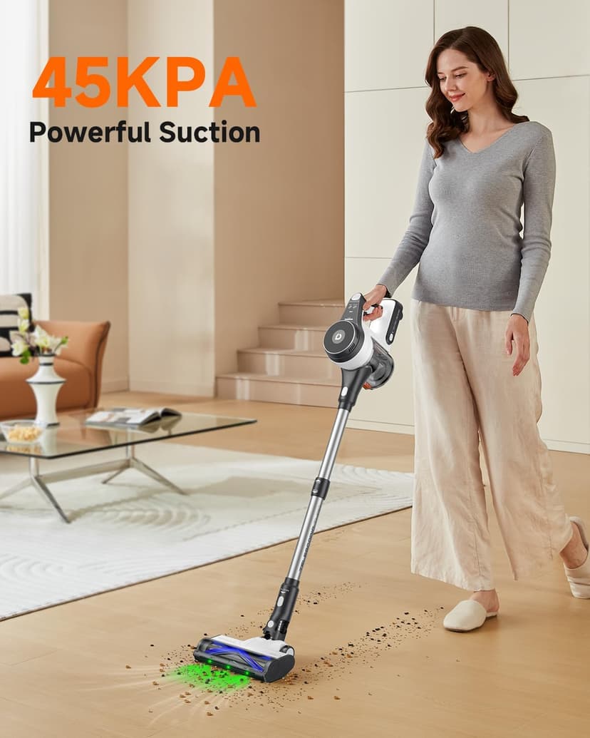 YONNDER Cordless Vacuum Cleaner, 45KPA/550W/50Mins Powerful Stick Vacuum for Home, Anti-Tangle, Self-Standing, Lightweigh, Charging Dock, Vacuum Cleaner for Hardwood Floor/Carpet/Pet Hair/Car, M1