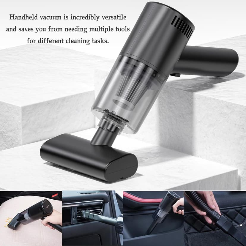 purux Handheld Vacuum Cordless Car Vacuum Cleaner with Multi-Nozzles, 12000Pa Powerful Suction Rechargeable Hand Vacuum, Portable Wet and Dry Mini Vacuum Cleaner Dust Buster for Car Home Office Pet