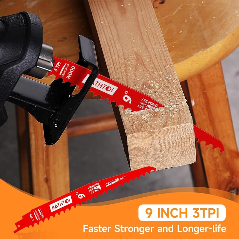 5 Pack 9 Inch 3 Tpi Carbide Reciprocating Saw Blades for Wood Cutting and Tree Trimming, Pruning Sawzall Blades with Carbide Tipped Teeth for Longer Life and Faster Cutting Speed