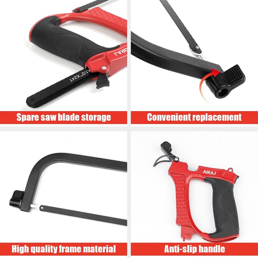 AIRAJ High-end Hacksaw Set, Universal Metal Hacksaw with 3 Different Hacksaw Blades, Best Hacksaws for Metal and Heavy Duty Hand Saw for Cutting Wood, for Cutting Any Metals and Wood Material