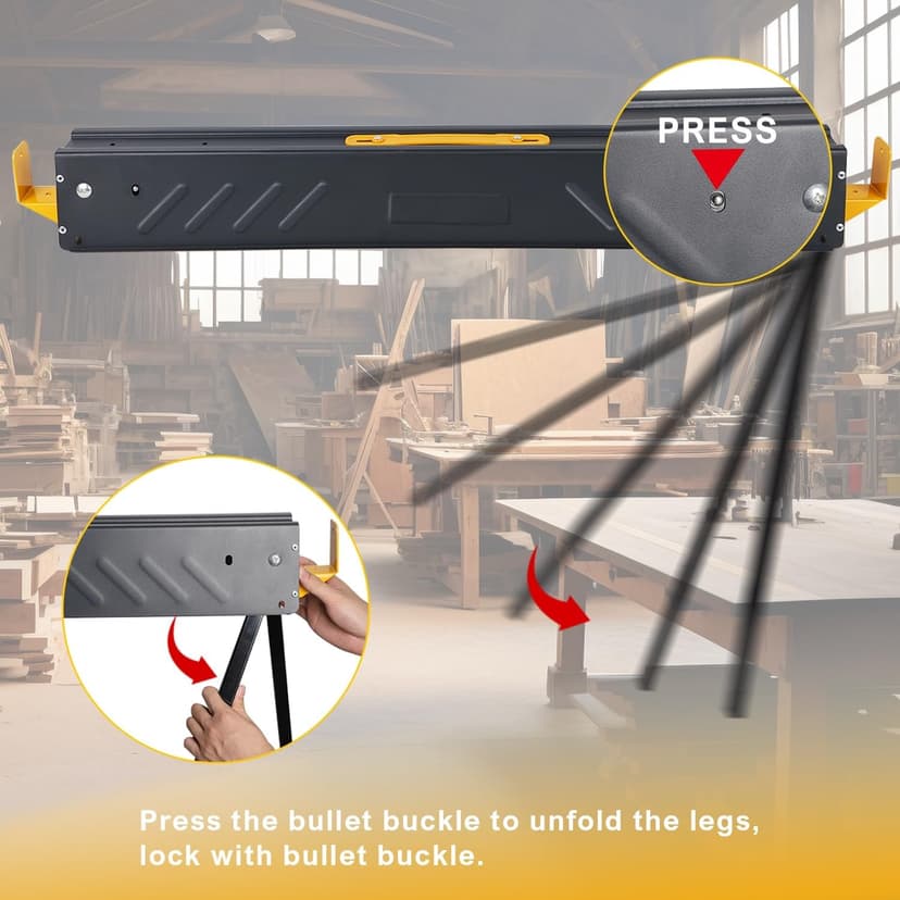 FORUP 2 Pack Heavy Duty Folding Portable Saw Horses Table, 1322 Lbs Load Capacity Metal Saw Horse with Fast Open Legs and Easy Grip Handle for Woodworking, Dark Grey & Yellow